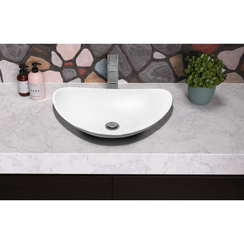 Hand Hammered Aluminum 19 inch Harbor Oval Vessel Bathroom Sink - White